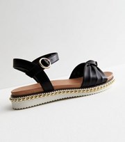 New Look Wide Fit Black Leather-Look Beaded Footbed Sandals